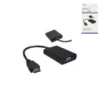 Προσαρμογέας HDMI τύπου A με βύσμα 19 ακίδων σε υποδοχή VGA, με υποδοχή ήχου, μαύρος, κουτί DINIC με οπή Euro