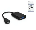HDMI adapter type A 19-pin plug to VGA socket, with audio socket, black, DINIC box with Euro hole