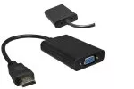 HDMI adapter type A 19-pin plug to VGA socket, with audio socket, black, DINIC polybag