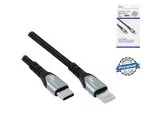Καλώδιο USB C σε Lightning HQ, πιστοποιημένο MFi, καλώδιο συγχρονισμού και γρήγορης φόρτισης, μαύρο, κουτί DINIC με οπή Euro, 1m