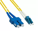 Optický kabel OS1, 9µ, konektor LC / SC, jednovidový, duplexní, LSZH, žlutý, polybag DINIC, délka 1m