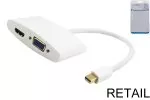 Adapter Mini DisplayPort pistik HDMI + VGA pesale, 2-in-1 adapter, Thunderbolt ühilduv, valge, blisterpakendis