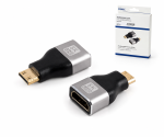 DINIC HDMI-C (mini) adapter, HDMI-A aansluiting, 8K 8K (60Hz), 4K (120Hz), HDMI 2.1, aluminium, DINIC doos met Euro gat
