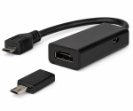 MHL (Micro USB) stekker naar HDMI-aansluiting, bijv. HTC, LG, SONY + adapter voor Samsung S3/S4, zwart, DINIC blister, 0,20m