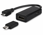 MHL (Micro USB) щепсел към HDMI гнездо, напр. HTC, LG, SONY + адаптер за Samsung S3/S4, черен, DINIC блистер, 0,20 м