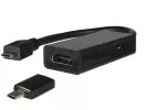MHL (Micro USB) plug to HDMI socket, e.g. HTC, LG, SONY + adapter for Samsung S3/S4, black, DINIC blister, 0.20m