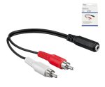Audiokabel 3,5mm Buchse auf 2x Cinch Stecker, schwarz, DINIC Box mit Euroloch, Länge 0,20m