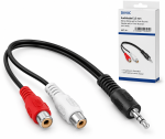 DINIC Audioadapter 3,5mm Stereoklinke auf 2x Cinch Buchse, schwarz, DINIC Box mit Euroloch, Länge 0,20m