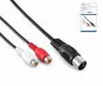 DINIC DIN-Stecker auf Stereo Cinch-Buchse, schwarz DIN-Stecker. 180° (5-Pin) zu 2x Cinch-Buchse, Box