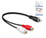 DINIC Audio-Video Cinch-Kabel, 1x Stecker auf 2x Buchse, schwarz, DINIC Box mit Euroloch, Länge 0,20m