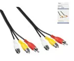 Audio-/videokabel 3x cinch til 3x cinch, han til han, 1xvideo, 2xaudio L/R, 2m, sort