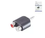 Adaptador de audio DINIC de clavija jack de 3,5 mm a 2 tomas RCA, negro, caja DINIC con euroagujero