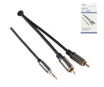 HQ Klinke-Cinch Adapterkabel, 3,5mm Klinkenstecker 3Pin auf 2x Cinch Stecker, schwarz, DINIC Box mit Euroloch, Länge 1,50m