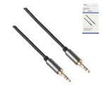 Kabel HQ jack 3,5 mm, materiał tekstylny, wtyk jack 3,5 mm do wtyczki jack 3,5 mm 3-pin, czarny, puszka DINIC z otworem Euro, długość 1,00 m