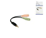 Adaptor Y de la mufă cu 4 pini la mufă cu 2x 3 pini, mufă jack de 3,5 mm/2x mufă jack de 3,5 mm, negru, cutie DINIC cu gaură Euro, lungime 0,15 m