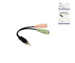 Y-adapteris no 4pin kontaktdakšas uz 2x 3pin kontaktligzdu, 3,5 mm jack kontaktdakša/2x 3,5 mm jack kontaktligzda, melns, DINIC kaste ar Euro caurumu, garums 0,15 m