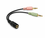 Adaptor Y de la mufă cu 4 pini la fișă cu 2x 3 pini, mufă jack de 3,5 mm/2x fișă jack de 3,5 mm, negru, pungă DINIC, lungime 0,15 m