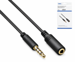 DINIC Audioverlängerung 3,5mm 4pin Klinke, 4-Pin Klinkenverlängerung, Stecker auf Buchse, schwarz, DINIC Box mit Euroloch, Länge 3,00m