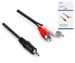 Audiokabel 3,5mm Stecker auf 2x Cinch Stecker, schwarz, DINIC Box mit Euroloch, Länge 1,00m