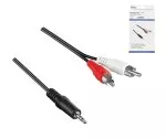 Cable de audio de 3,5 mm a 2 conectores RCA, longitud 1,00 m en negro, caja DINIC