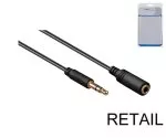 Audio Extention 3,5mm Stereo jack male to female, black, 5,00m