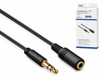 Audioverlängerung 3,5mm Stereoklinke Stecker auf Buchse, schwarz, DINIC Box mit Eurloch, Länge 5,00m
