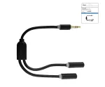 Audio adaptér 3,5mm jack na 2x jack, připojení 2x 3,5mm jack na jeden konektor, černý, DINIC box s euro otvorem, délka 0,20 m