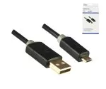 Cabo USB Micro HQ, ficha A para micro B, KB, ficha dourada de 1 m, preto, caixa DINIC