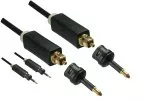 Toslink-kabel, lengde 5,00 m i svart, 4 mm diameter, HQ-plugg, Monaco Range, + 2 adaptere til mini Toslink, DINIC blisterpakning