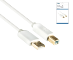Cavo HQ USB 2.0 da spina A a spina B, gamma Monaco, bianco, scatola DINIC con foro Euro, lunghezza 2,00m