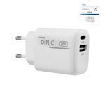USB C+A Ladegerät/Netzteil 20W, PD, weiß, Box  Power Delivery, weiß, DINIC Box mit Euroloch