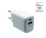USB C+A charger/power supply 20W, PD, white, Power Delivery box, white, DINIC box with Euro hole