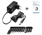 Fuente de alimentación universal, 3V-12V, 2,25A, máx. 27 vatios incl. 11 adaptadores diferentes, negra, caja DINIC con orificio Euro. adaptadores, negro, caja DINIC con euro agujero