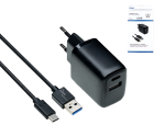 USB PD/QC 3.0 Ladeadapter inkl.  A auf C Kabel 20W, 3,6V~5,9V/3A; 6~9V/2A; 9V~12V/1,5A, schwarz, DINIC Box mit Euroloch, 1m