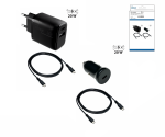 Ladebundle mit 2 Ladern und 2 USB C Ladekabeln, 1x KFZ Lader 20w, 1x Netzlader 20w, schwarz