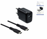 DINIC 20W 2-portars snabbladdare (USB-C PD + USB-A QC) inkl. USB-C-till-USB-C-kabel 1,5 m – svart