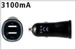 DINIC USB car charger adapter 12-24V to 2xUSB 5V 3.1A for USB devices, 1x 1000mA + 1x 2100mA, CE, black