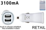 USB KFZ Ladeadapter 12-24V zu 2x USB 5V 3.1A für USB Geräte, 1x 1000mA + 1x 2100mA, CE, weiß
