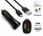 USB KFZ Q3 Charger, charging adapter+microUSB cable, output 1: 5V 2.4A; output 2: 5V/3A, 9V/2A, 12V/1.5A, black, DINIC box with Euro hole, 1m