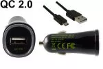 USB car quick charger + micro USB cable, black, 1,00m