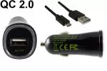 USB-auton pikalaturi, lataussovitin + USB-kaapeli 1.00m, tulo 12V DC, lähtö 5V 1.5A/9V 1.5A/12V 1.2A