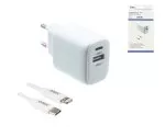 USB C+A charging set 20W, PD, Lightning/C 20W, 3.6V~5.9V/3A; 6~9V/2A; 9V~12V/1.5A, white, DINIC box with Euro hole, 1m