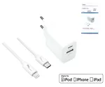 USB C+A charging set 20W, PD, Lightning/C 20W, 3.6V~5.9V/3A; 6~9V/2A; 9V~12V/1.5A, white, DINIC box with Euro hole, 2m