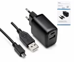 Προσαρμογέας φόρτισης USB PD/QC 3.0 με καλώδιο micro USB 20W, 3.6V~5.9V/3A, 6~9V/2A, 9V~12V/1.5A, μαύρο, κουτί DINIC με οπή Euro, 2m