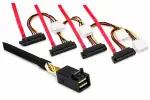 SAS-kabel SFF-8643 til SFF-8482 vinklet, HD mini SAS til 4x data/strøm, lav profil, 0,75 m længde