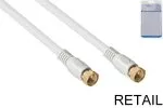 Kabel koncentryczny DINIC SAT z wtyczką F, pozłacany, poczwórnie ekranowany, biały, blister DINIC, długość 7,50 m
