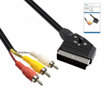DINIC scart to cinch cable, scart plug - 3x cinch plug, IN/OUT switch, DINIC box with Euro hole, length 2m