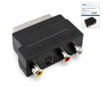 DINIC Scartstecker mit IN/OUT Umschalter, 3x Cinchbuchse und 4 pol. mini DIN-Buchse, DINIC Box mit Euroloch