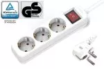 Power strip, 3-way, with switch, GS, CE, white, cable length 1.30m