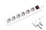 Socket strip, 6-way, with switch, GS, CE, white, cable length 1.30m
